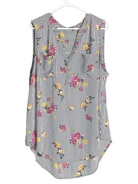 torrid Harper Black & White Striped Floral V-Neck Sleeveless Top
